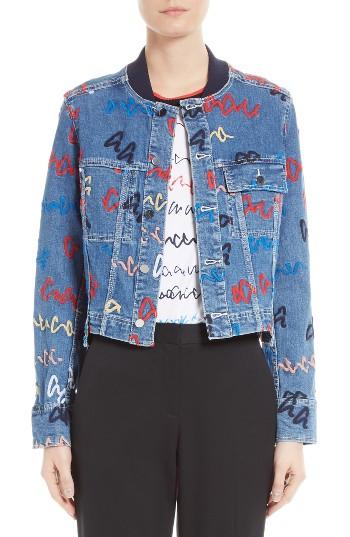 Women's Grey Jason Wu Scribble Embroidered Denim Jacket