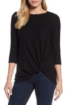 Petite Women's Gibson Twist Front Cozy Fleece Pullover, Size P - Black