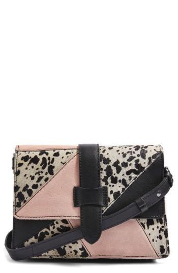 Topshop Leather & Genuine Calf Hair Patchwork Crossbody Bag - Black