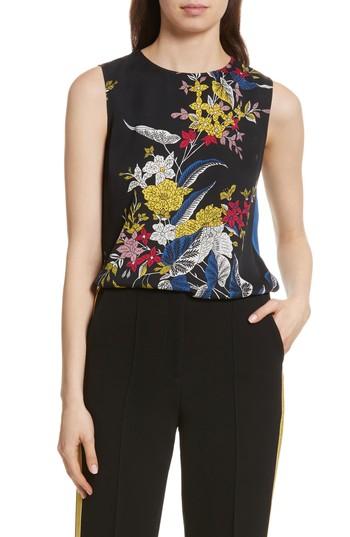 Women's Diane Von Furstenberg Floral Print Silk Shell, Size - Black