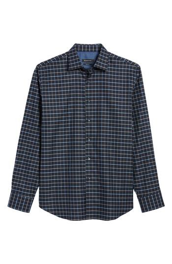 Men's Bugatchi Classic Fit Grid Print Sport Shirt, Size - Black