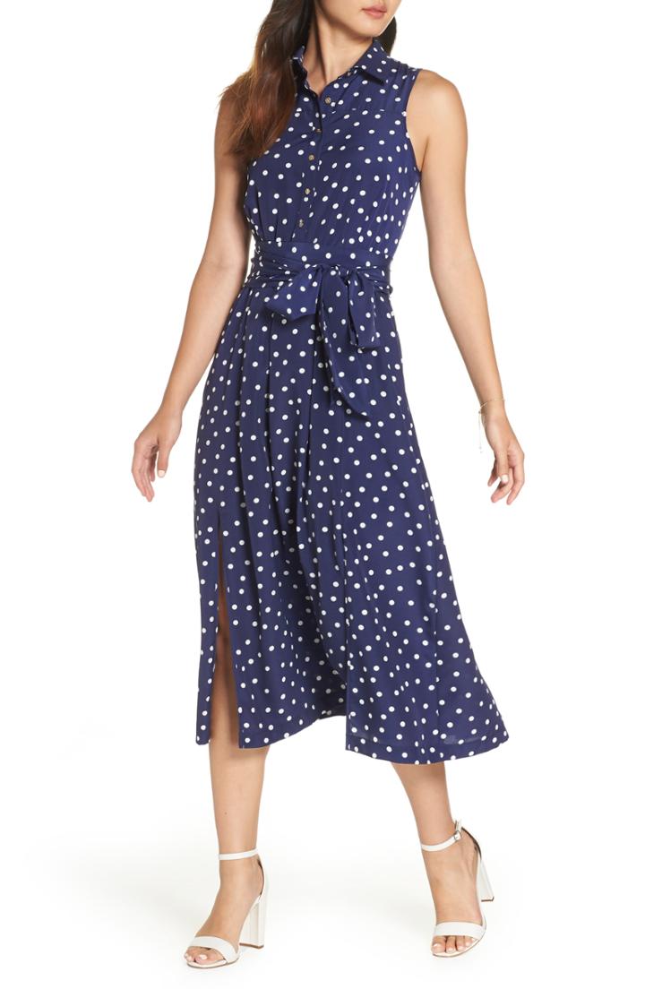 Petite Women's 1901 Polka Dot Midi Shirtdress P - Blue