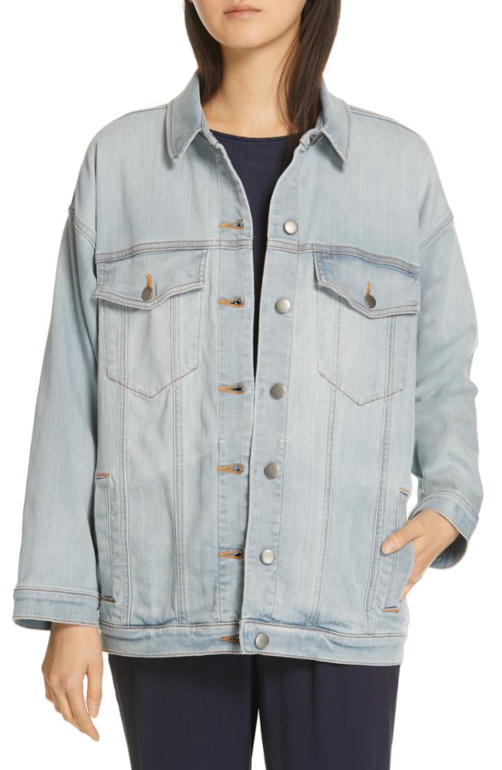 Women's Eileen Fisher Oversize Stretch Organic Cotton Denim Jacket, Size - Blue