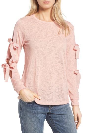 Women's Pleione Ribbon Tie Sleeve Knit Top - Pink