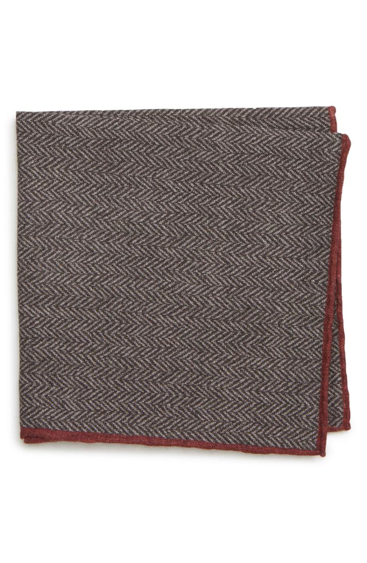 Men's Eleventy Herringbone Wool & Cotton Pocket Square, Size - Grey