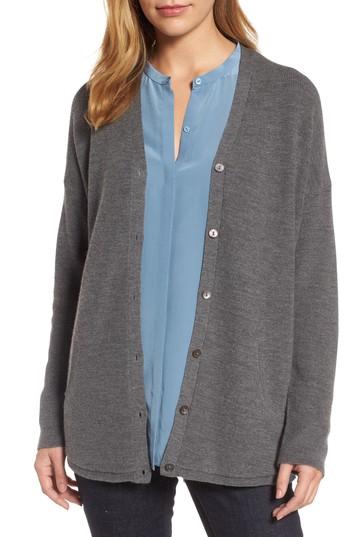 Petite Women's Eileen Fisher V-neck Merino Wool Cardigan P - Grey