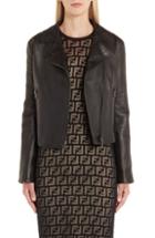 Women's Fendi Logo Trim Leather Jacket Us / 40 It - Black