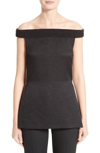 Women's Brandon Maxwell Piped Jacquard Off The Shoulder Top