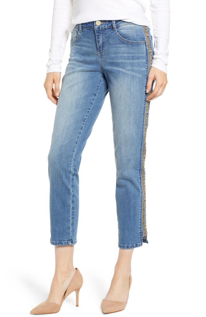 Women's Wit & Wisdom Flex-ellent Leopard Stripe Slim Straight Leg Jeans - Blue