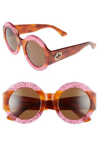 Women's Gucci 51mm Round Sunglasses - Fuschia/ Brown