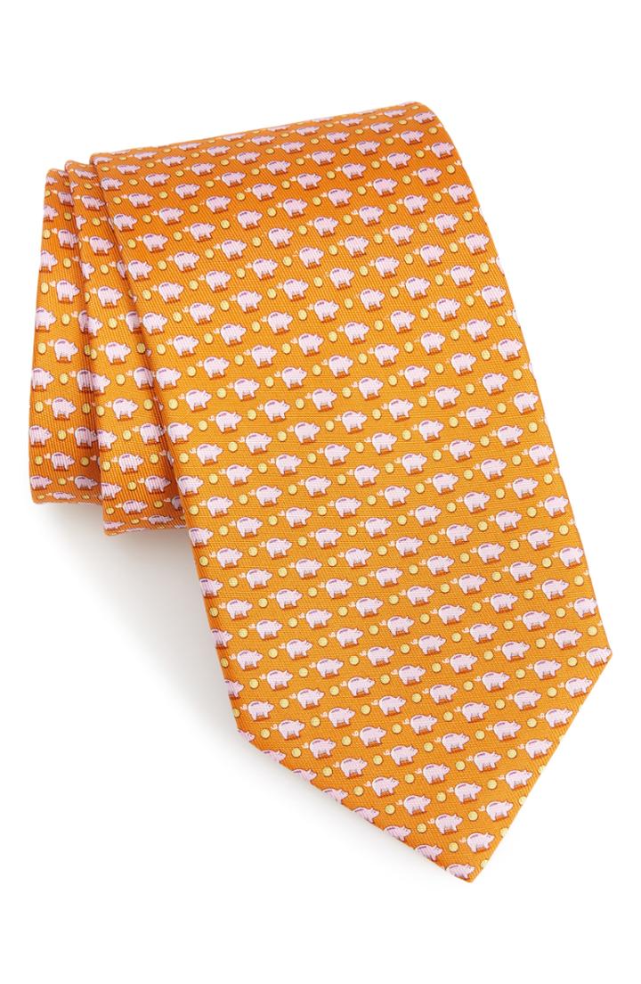 Men's Salvatore Ferragamo Giusto Print Silk Tie, Size - Orange