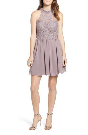 Women's Speechless Lace & Chiffon Ladder Back Party Dress - Pink