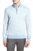 Men's Peter Millar Crown Bird's Eye Cotton & Silk Quarter Zip Sweater - Blue
