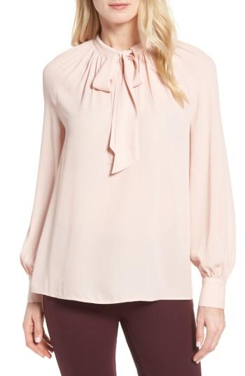 Women's Halogen Tie Neck Blouse, Size - Pink
