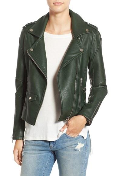 Women's Blanknyc 'easy Rider' Faux Leather Moto Jacket - Green