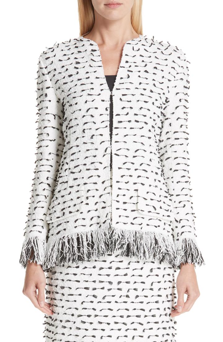Women's Oscar De La Renta Fil Coupe Tweed Jacket - White