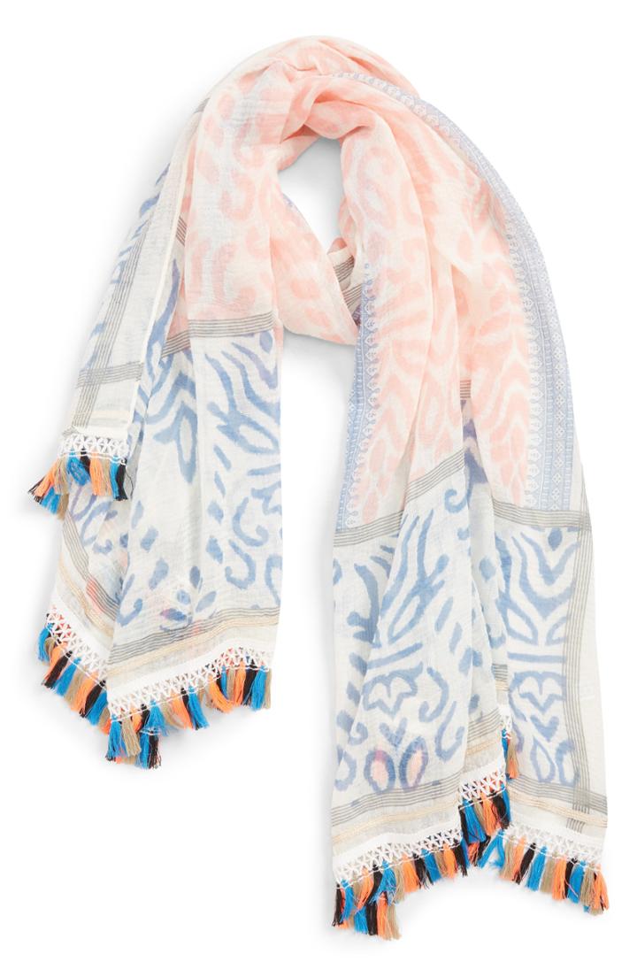 Women's Stella + Ruby Print Tassel Wrap, Size - Blue