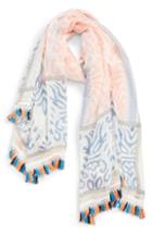 Women's Stella + Ruby Print Tassel Wrap, Size - Blue
