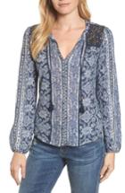 Women's Lucky Brand Beaded Mixed Print Top - Blue