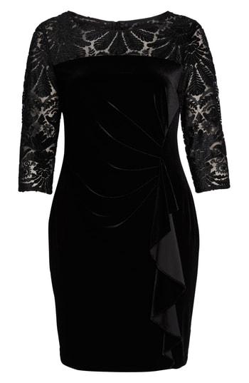 Women's Alex Evenings Velvet Embroidered Sheath Dress - Black