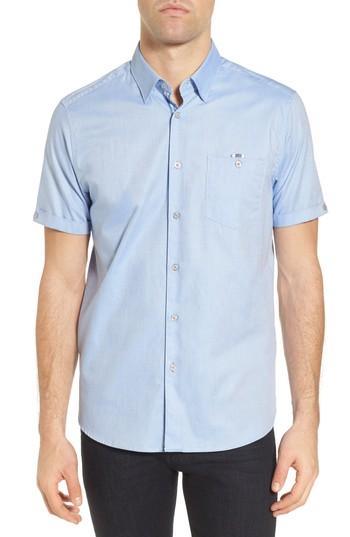 Men's Ted Baker London Wallo Trim Fit Short Sleeve Sport Shirt (m) - Blue