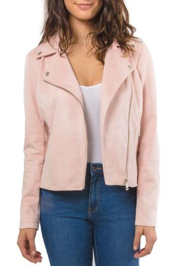 Women's Bagatelle Faux Suede Biker Jacket - Pink