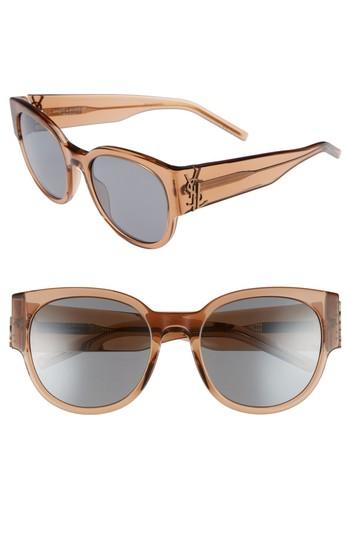 Women's Saint Laurent Sl M19 54mm Cat Eye Sunglasses - Nude