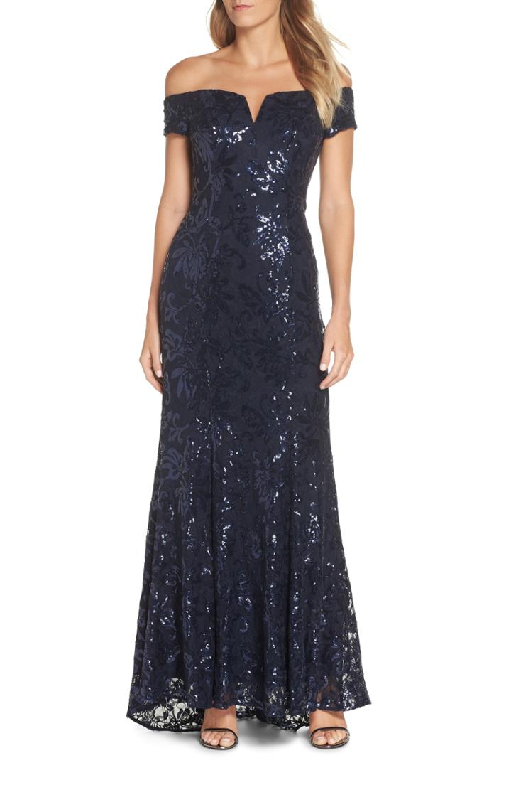 Women's Vince Camuto Off The Shoulder Sequin Embellished Gown
