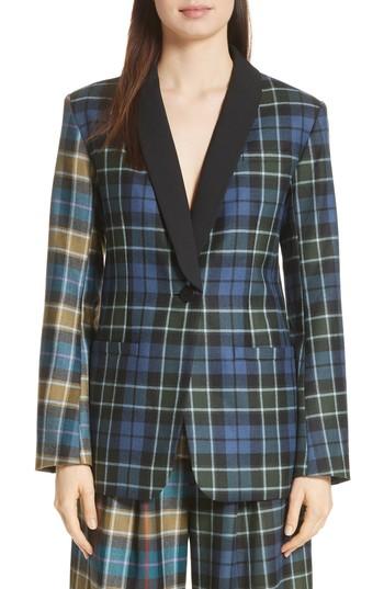 Women's Tibi Tartan Oversized Tuxedo Blazer, Size - Blue