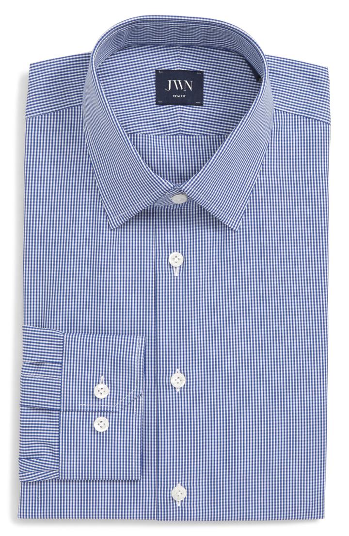 Men's John W. Nordstrom Trim Fit Check Dress Shirt .5 - 34 - Blue