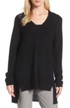 Petite Women's Eileen Fisher High/low Merino Wool Sweater, Size P - Black