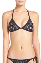 Women's Pilyq Laser Cut Bikini Top, Size D - Black