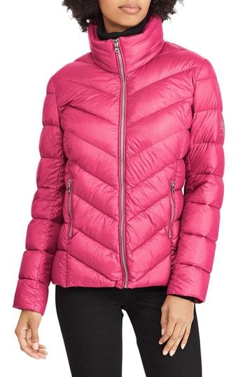 Women's Lauren Ralph Lauren Chevron Quilted Packable Down Jacket - Red