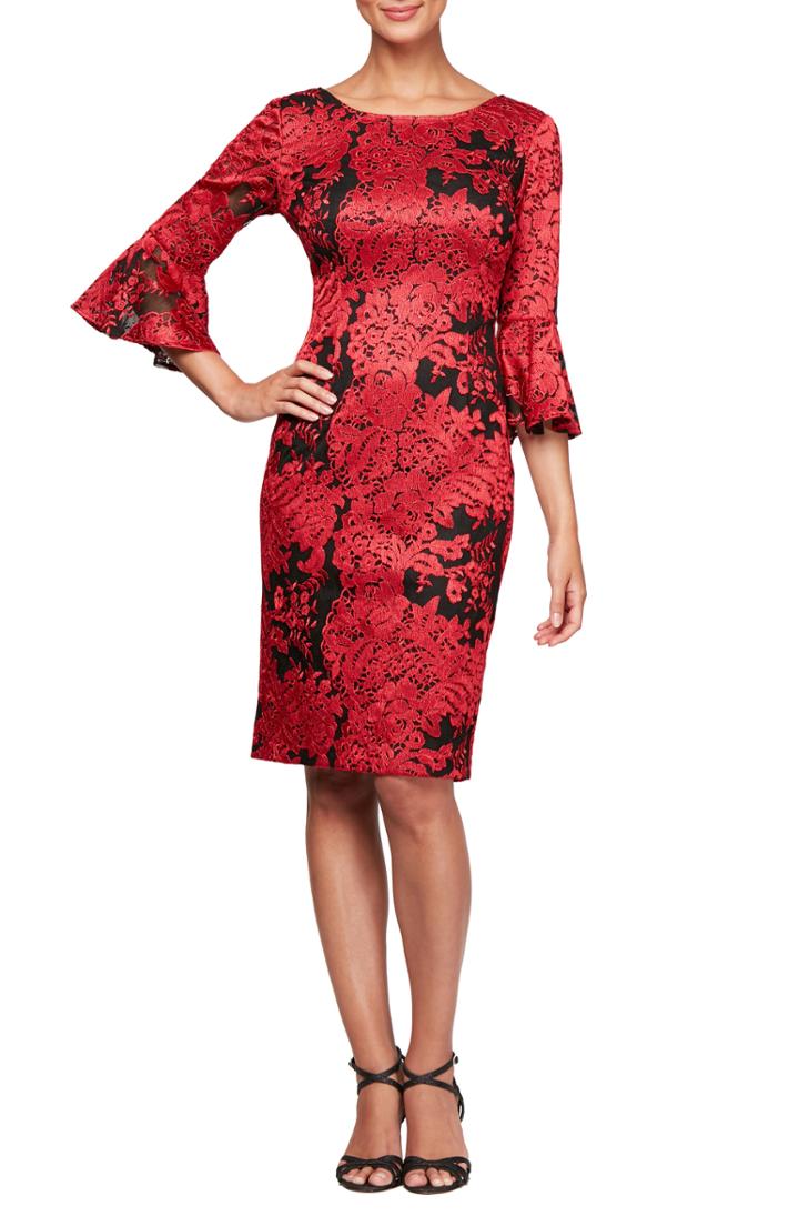 Women's Alex Evenings Embroidered Lace Shift Dress (similar To 14w) - Red