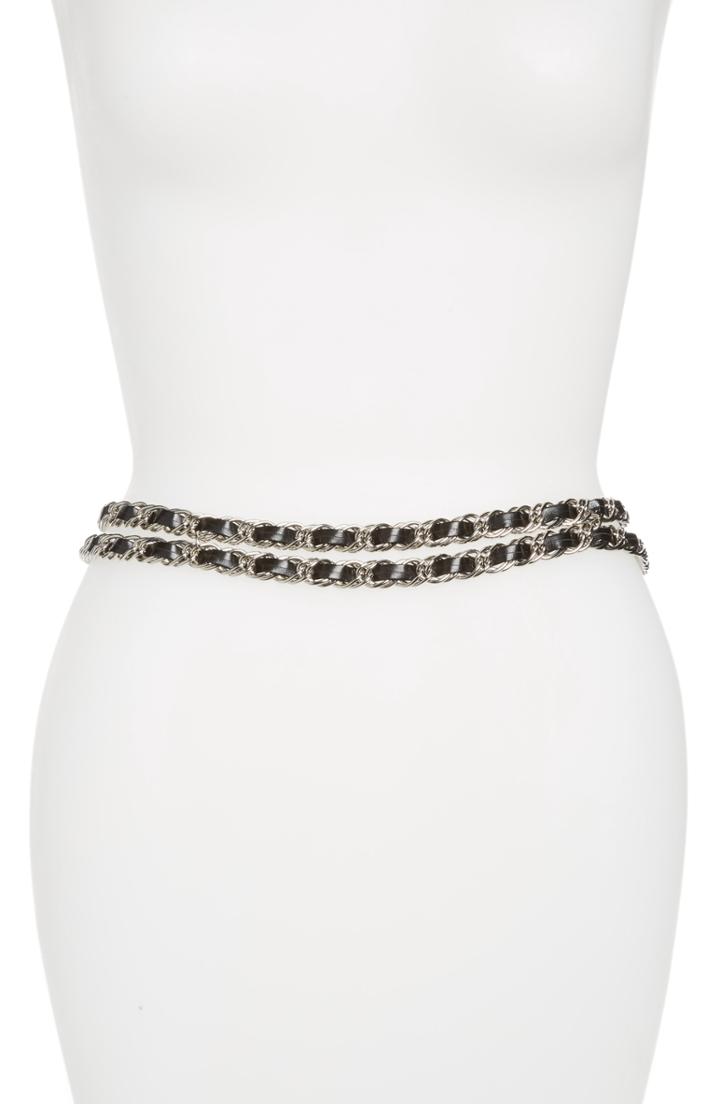 Women's Halogen Chain & Faux Leather Belt /small - Black