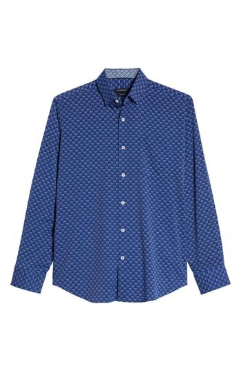 Men's Bugatchi Classic Fit Print Performance Sport Shirt - Blue