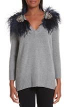 Women's Johanna Ortiz Hierbatera Ostrich Feather Trim Sweater - Grey