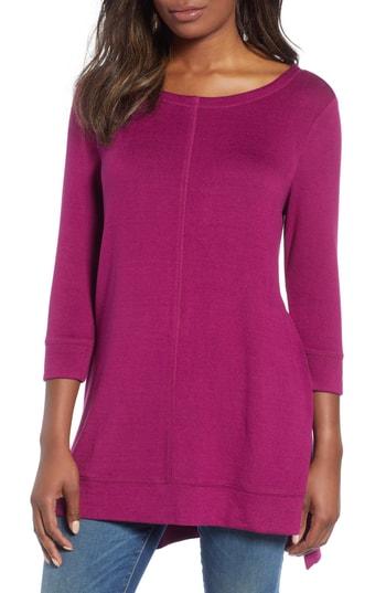 Women's Caslon Three Quarter Sleeve Side Slit Tunic - Purple