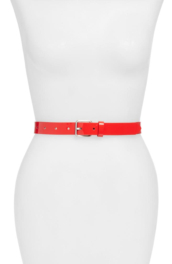 Women's Something Navy Stitch Faux Patent Leather Trouser Belt - Red Scarlet