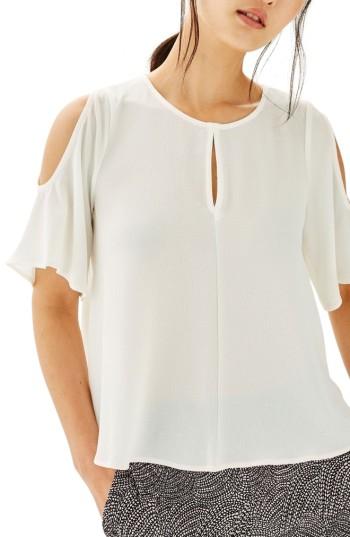 Petite Women's Topshop Keyhole Cold Shoulder Top P Us (fits Like 2-4p) - Ivory