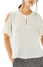 Petite Women's Topshop Keyhole Cold Shoulder Top P Us (fits Like 2-4p) - Ivory
