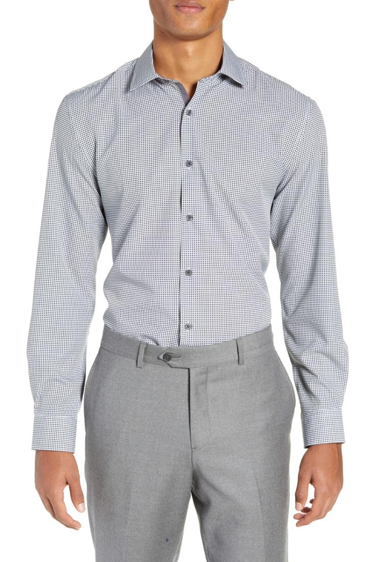 Men's W.r.k Trim Fit 4-way Stretch Check Dress Shirt - Black