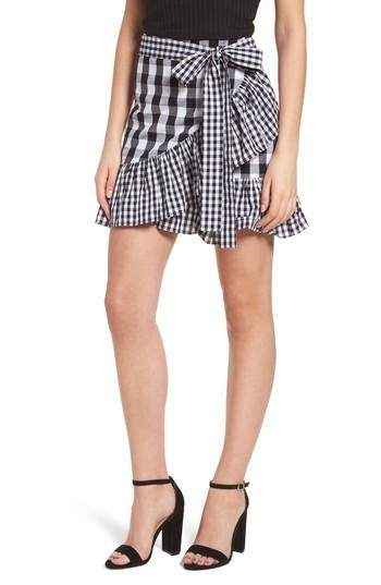 Women's Bp. Mixed Check Ruffle Trim Skirt, Size - Black