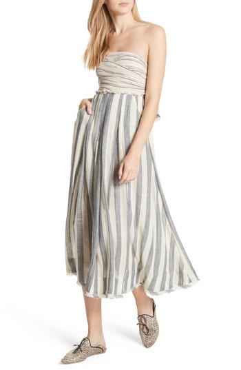 Women's Free People Stripe Me Up Strapless Midi Dress - Blue