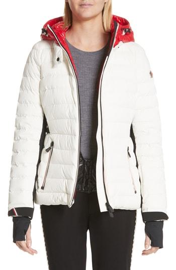 Women's Moncler Bruche French Flag Down Hooded Puffer Coat - White