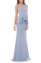 Women's Carmen Marc Valvo Infusion Embellished Peplum Waist Crepe Gown - Blue
