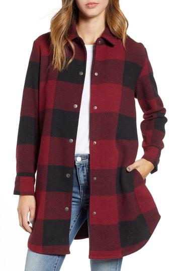 Women's Bb Dakota Eldridge Oversize Buffalo Check Shirt Jacket - Burgundy