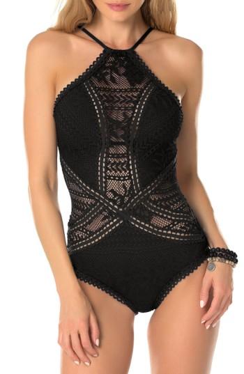Women's Becca Prairie Rose Crochet One-piece Swimsuit - Black