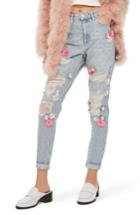Women's Topshop Bleach Floral Diamante Malibu Mom Jeans
