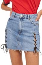 Women's Topshop Lace-up Denim Miniskirt Us (fits Like 0-2) - Blue